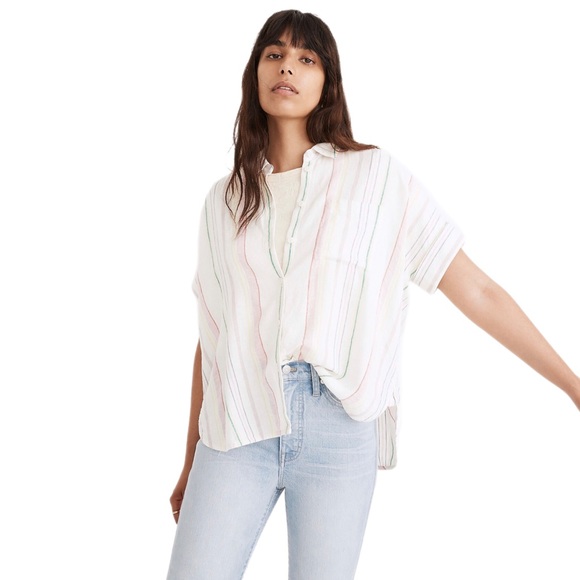 Madewell Tops - MADEWELL Linen-Blend Daily Shirt in Rainbow Stripe